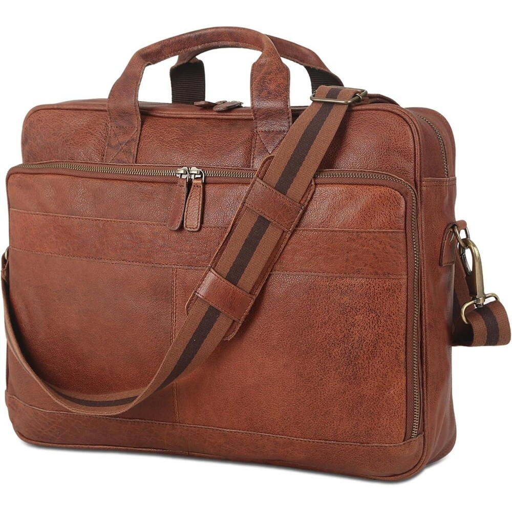 Leather briefcase 18 Inch Laptop Messenger Bags for Men and Women (Wash Tan)